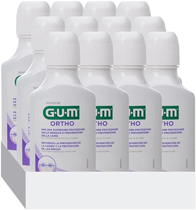 GUM ORTHO Mundspülung | speziell für Zahnspangenträger | reduziert Plaquebildung | stärkt den Zahnschmelz | alkoholfrei | Pfefferminzgeschmack | 12 x 300