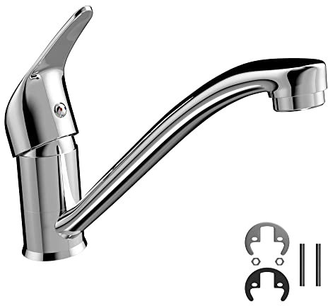 Küchenarmatur 360 ° Drehbare- Wasserhahn Küche Infache Montage, Mischbatterie mit 40CM Heißer und Kalter Schlauch, Amatur Küchenspüle mit Keramikkartusche, Chrom, Messing, Silber