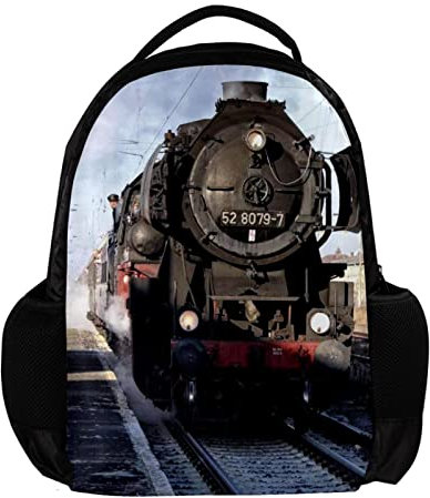 Personalisierter Rucksack für Damen und Herren, Zug, Dampfverkehr, Eisenbahn, Schule, Reisen, Arbeit, Rucksack, Mehrfarbig, 27.5x13x40cm, Rucksack Rucksäcke