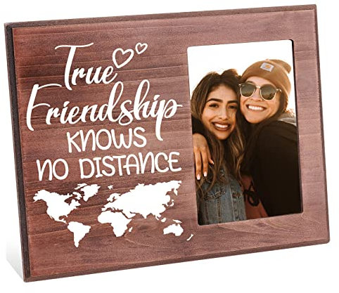 FINGERINSPIRE True Friendship Knows No Distance Cornice portafoto 10x15 cm a lunga distanza per regali dell'amicizia Cornici per amici ricordi, cornice in legno da appendere e da tavolo per la laurea