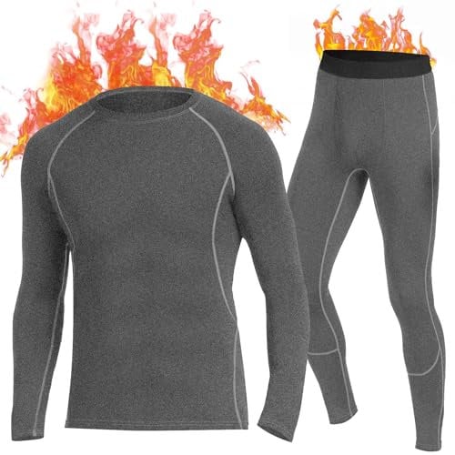 SIMIYA Thermal Underwear Mens, Quick Dry Base Layer for Men, Compression Mens Thermals Top and Bottoms, Winter Long Sleeve Long Johns for Workout Skiing Running Hiking