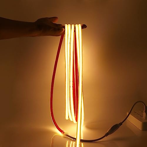 HEGEHE 230V COB LED Streifen Selbstklebend, 288leds/m Superhell Hohe Dichte, Flexibles COB LED Lichtband Strip für DIY Innenbeleuchtung Projekte (Warmweiß, 10M)