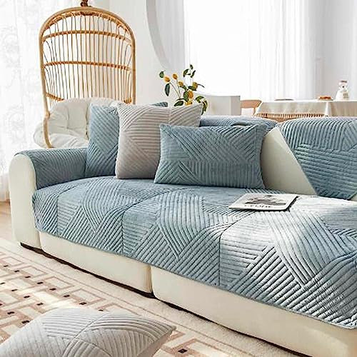 XRDSHY Samt Sofabezug rutschfeste Sofadecke，sofaschutz1 2 3 4-Seater L Shape Sofaschoner,Hund Katze Überwurf Hundedecke Ecksofa Sofa Schutzdecke Sofaschutz Hund Kratzschutz Katze,Blau-90x210cm