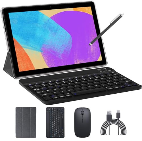 Tablette 2 en 1 avec clavier 10 Android Tablettes 4 Go + 64 Go + 1024 Go Expand 1,8 GHz Quad Core Tablet PC, écran tactile IPS 1280 x 800, WiFi, Bluetooth, double caméra, tablette certifiée Google