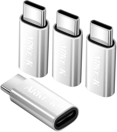 ARKTEK USB-C Adapter - USB Typ C (Stecker) auf Lighting (Buchse) Ladekabel Adapter für kompatibel mit iPhone 16 15 Pro Serie ACH 2018 Galaxy S24 Pixel 9 fur One-Plus 12 Ace 3 Pro (4 Pack, Silver)