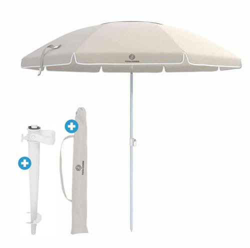 Fleau Goods Ensemble de parasols de luxe 180 cm - Protection UV - Plage/Jardin - Parasol de plage avec tarière et sac de transport - Base et housse incluses - Ensemble de plage