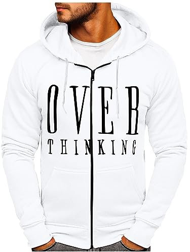 Generisch Y2K Hoodie, Herren Kapuzenjacke Mit Reißverschluss Verdickte Langarm Kapuzenpullover Sweatjacke Winter Warm Hooded Sweatshirt Tasche Schwarz Hoody Männer Strickjacke Sport (M, White)