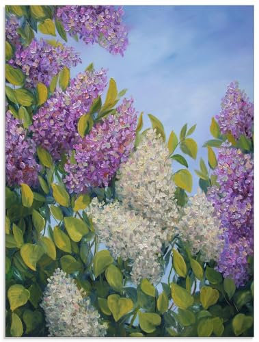 ARTland Wanddeko Glasbilder Wandbild Glas Bild einteilig 45x60 cm Hochformat Stillleben Arrangement Pflanzen Blumen Blüten Flieder Lila Weiß U4TC