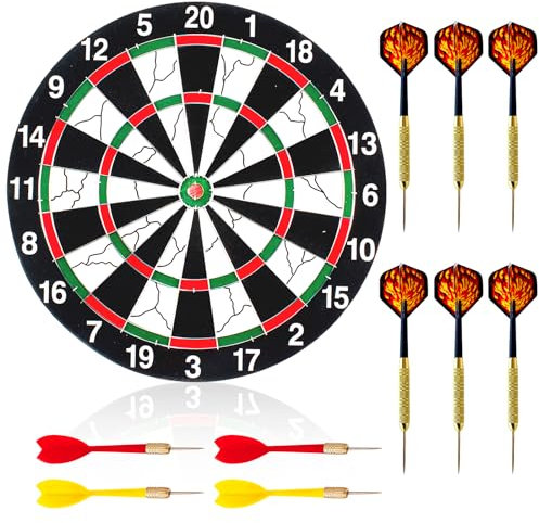 BRISKORE Dartscheibe Set mit 10 Darts Profi Dartscheibe Steeldart Dartboard Sisal Steeldartscheibe Kork Dart Scheibe Klassische Dartboards Dart Board Darts & Dartscheiben Steel Darts Scheibe Dartspiel
