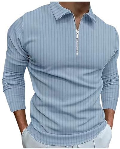 Mens Long Sleeve T Shirt UK Sale Clearance Men's Long Sleeve Tops Half Zip Regular Fit Striped T-Shirts Lightweight Comfortable Turn-Down Collar Tee Shirt Casual Wear