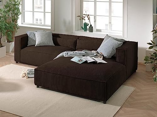 Lisa Design ELA– 4-Sitzer Ecksofa rechts – Cordsamt – 4-Sitzer – moderner Stil Braun