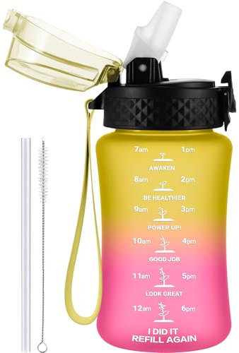 350ml/12oz Bouteilles d'eau pour Enfants avec Paille Sans BPA Bouteille d'eau étanche Tritan Fille Garçon Bouteille d'eau de Sport Réutilisable pour Tout-petit pour L'école avec Marquage de l'heure
