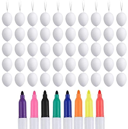 Osterdeko, Ostereier zum Aufhängen, Deko-Eier Ostern, Ostereier aus Plastik zum Bemalen Inklusive 50pcs Ostereier, Ostereier zum Bemalen Eier zum Bemalen Ostereier Deko, Osterdeko für Draußen