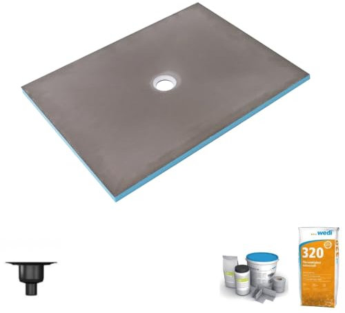 Receveur de douche à carreler 140 x 90 WEDI Fundo Primo rectangle écoulement centré + bonde verticale + kit d'étanchéité + colle 320