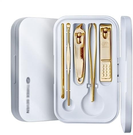 Nagelknipser, Nagelknipser-Set, Nagelknipser-Set (5-teilig), Maniküre-Set aus Edelstahl for Männer und Frauen mit Aufbewahrungsbox aus Kunststoff (Farbe: G (Color : Gold)