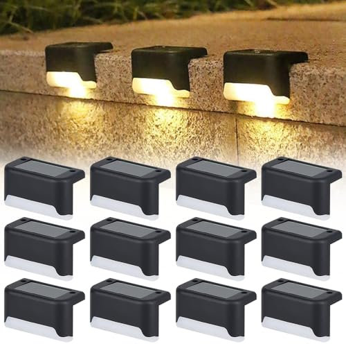 Hojalis Luces Led Solares Para Exteriores, 12PCS Led Solar Exterior Luz Calida, Luz Solar Exterior Jardin, Impermeable Luces Solares LED Exteriores, Para Escaleras, Barandillas Y Pared