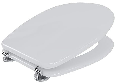 Copriwater In Legno MDF Sedile WC Tavoletta Universale Montaggio Rapido Adatta Per Tutti i WC Standard Portata Massima 150 Kg Facile Da Pulire 43 × 37.2 × 1.6 Cm Colore Bianco Design