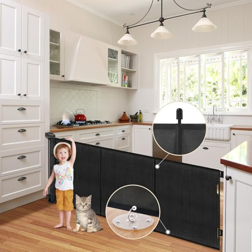 Suihuoo Retractable Mesh Baby & Dog Gate - Extends up to 180cm Wide & 86cm Tall - Extra Wide Safety Gate for Doorways & Hallways, Indoor & Outdoor