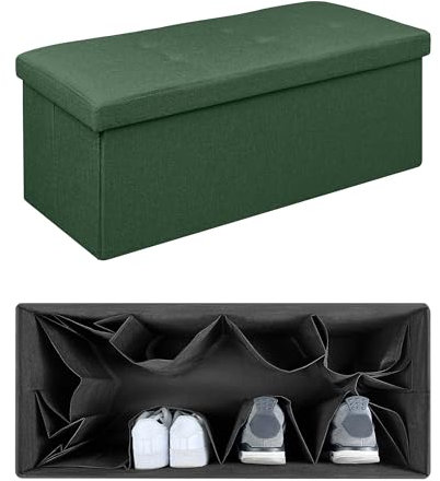 IlGruppone Pouf Contenitore Cassapanca Con Scarpiera Interna Salvaspazio Portaoggetti Porta Scarpe Panca Sgabello A Pie Di Letto Rettangolare Poggiapiedi Panchina - Verdebosco - Rettangolare