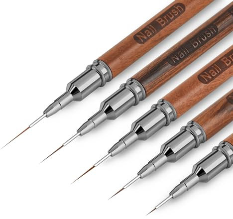 Nail Art Brushes, 5Pcs Nail Art Liner Brushes, Painting Art Design Brush Set Nail Dotting Drawing Tool for Long Lines, Thin Details, Fine Drawing Sizes 6/9/12/15/18mm, Natural