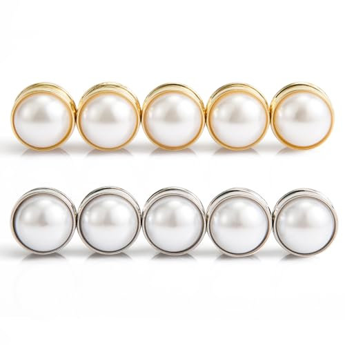 10 Stück Magnetische Hijab-Nadeln, Doppelseitige Perlen Hijab Mehrzweck Perlen Brautschleiergewichte Hochzeitsschleiergewichte Magnetische Perlen für Damen und Mädchen (5 Gold und 5 Silber)