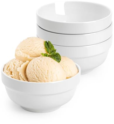 NUTRIUPS 4.5in Small Ceramic Bowls Set, 350ml White Bowls for Dessert Rice Dip Ice Cream, Set of 4