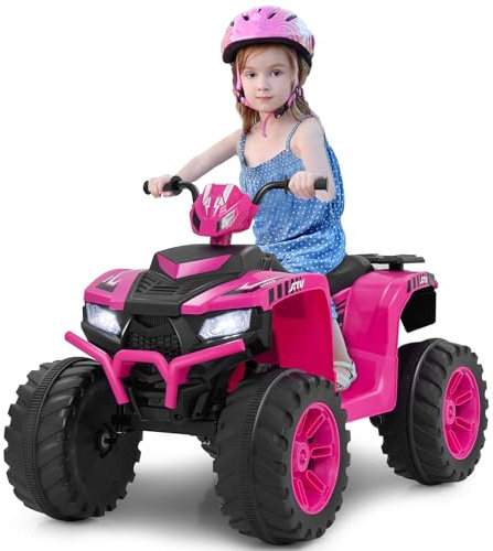COSTWAY 24V Quad Elettrico per Bambini, Macchina Elettrica Cavalcabile con Musica Radio Luci a LED, Avvio Lento, Velocità Fino a 5km/h, per Bambini 3-8 Anni (Rosa)