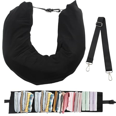Elepl Cuscino Viaggio Riempibile Cuscino da Viaggio 80x18cm Portatile Cuscino Collo Viaggio Multifunzionale A Forma Di U con Tracolla Regolabile per Abbigliamento Imbottito per Viaggi Brevi