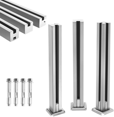 ROSEJANE Support de balustrade en acier inoxydable 304 en verre pour appartements, lofts, balcons, plates-formes, escaliers et couloirs, poteaux d'angle argentés, 85 cm