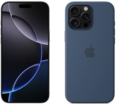 Apple iPhone 16 Pro Max 1 TB - Titan Schwarz + Silikon Case mit MagSafe – Denim
