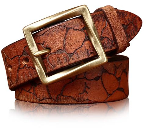 Karoukee Echtes Leder Herrengürtel mit Antiken Crackles, High-End Mode Gürtel für Männer, Modische Taillengürtel - Messing Schnalle - Verpackt in Geschenkbox