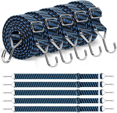 TAIXING 5 Pcs Bungee Cords with Hooks, 1M Adjustable Heavy Duty Flat Bungee Cord, Blue Strong and Wear-Resistant Bungee Straps Elastic Straps with Hooks for Bicycles Camping Car Roof Rack Luggage