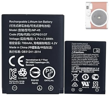 HIGHAKKU Ersatzakku Batterie NP-45 NP-45S kompatibel mit Fujifilm INSTAX Mini 90 und FinePix XP50 XP60 XP70 XP80 XP90 XP120 XP130 XP140 T350 T360 T400 T500 T510 T550 JX500 JX520