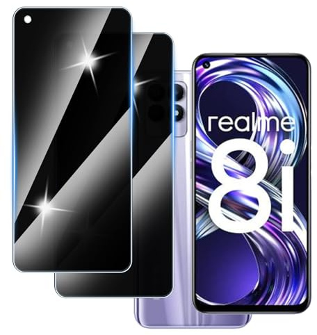Hirshen 【2 Piezas】 Protector Pantalla Privacidad para Realme 8I,Anti-Espía Vidrio Película,Cristal Vidrio Templado Anti Espía,9H Dureza,Sin Burbujas,Anti-Arañazo,Privacy Screen Protector