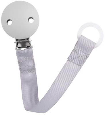 babynova Schnullerband mit Clip und Silikonring - Schnullerhalter kompatibel mit jedem Schnullern - Kinderwagen Zubehör - BPA-frei - Grau