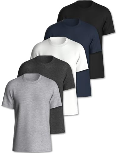 Pierre Calvini Mens T Shirt - Cotton Crew Neck T-Shirts (3/5Pk) | Mens Plain T Shirts Multipack In Premium 180Gsm Cotton - Regular Fit, Short Sleeve, Tag-Free, Durable Shape-Retaining