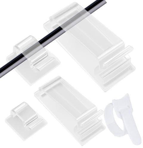 100 Pz Fermacavi, Clip Cavo Autoadesivo – 50 Clip Piccole + 20 Grandi + 30 Riusabili Fascette, Ferma Cavi Da Scrivania, Organizzatore Cavi Trasparenti per TV, PC, Scrivania, Casa, Auto, Esterno