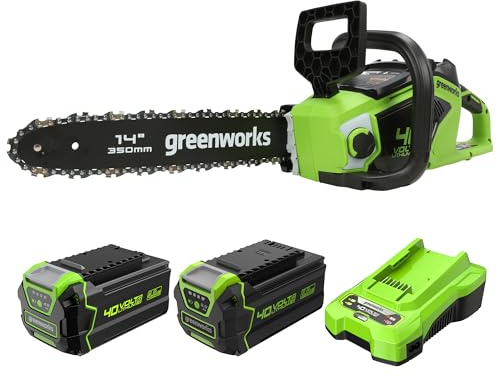 Bundle of Greenworks Tronçonneuse à Batterie avec Moteur Sans Balais, Longueur du Guide-Chaîne de 35 cm+ Batterie 40V 4Ah et Chargeur Universel Puissance 2A + 40V Batterie 5Ah Charge Rapid
