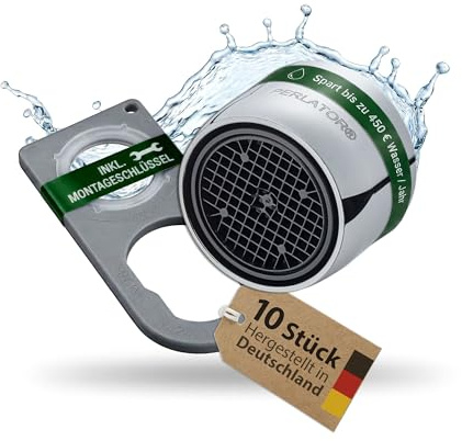 10 x M22 PERLATOR® Wassersparender Strahlregler inkl. Flachschlüssel ~ 5.7 l/min Original Perlator Wasserhahn Aufsatz für Armaturen mit Außengewinde