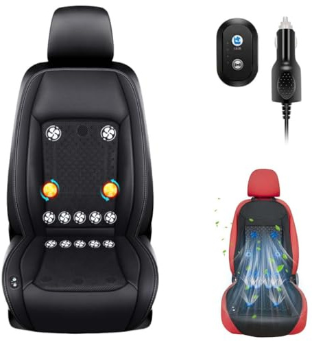 LUCKKY ICY Seat Car Cooling Cushion, 2025 Upgraded Kühlung Kühlender Autositzbezug Vordersitz, 12V-24V Autositz Kühlkissen, Belüftetes Kühlkissen mit 12 Ventilatoren, 3-Gang & Auto-Off (Schwarz, 12V)