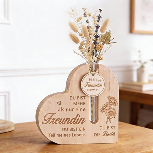 Geiserailie Beste Freundin Geschenke Holz Herzvase mit Gravur | Freundschaftsgeschenke, Für Weihnachten, Geburtstag, Valentinstag, Weihnachten, Für Freunde