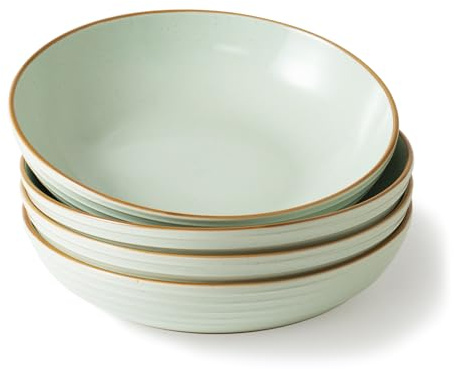 Richmount Jupiter Stoneware Pasta Bowls Set of 4, Salad/Cereal/Soup Bowl 22cm 887ml, Classic Bowl for All Pasta Dishes, Microwave and Dishwasher Safe, Serving Bowls Set of 4, Light Green