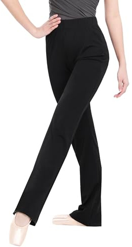 s.lemon Pantaloni da Donna a Gamba Dritta Elasticizzati per Danza Classica per Adulti Pantaloni Jazz Pantaloni da Yoga Nero