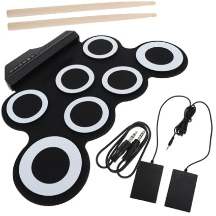 Handroll Elektrisches Schlagzeugset mit USB Ladefunktion, Schwarz | Silikon Ausführung, für Anfänger und Kinder, Demo Song und Reiner Klang, für Freunde und Familie