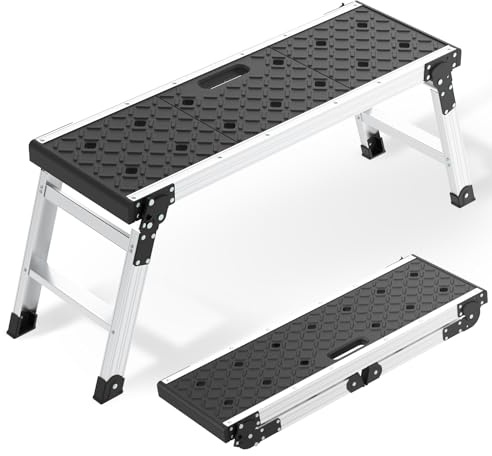 Johgee Klappbare Arbeitsplattform, Aluminium Arbeitsbühne Klappbar | Rutschfeste Füße, klappbarer Hocker mit Sicherheitsverriegelungen, für Autoreinigung, Lackierarbeiten, Werkstatt & Heim