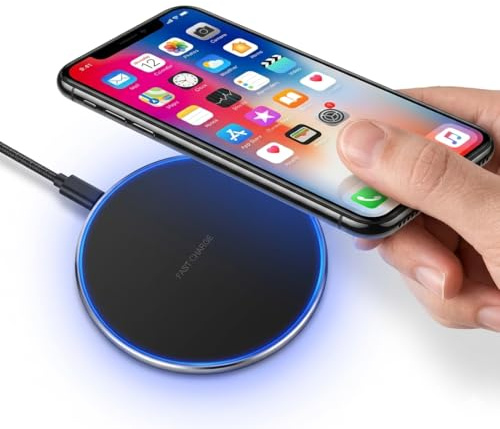 15W Wireless Charger for iPhone & 10W Samsung Fast Charger – Qi-Certified Slim Charging Pad for iPhone 12–15, Galaxy S23/S22/S21