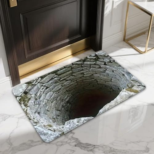 Timasser 3D Teppich Optische Täuschun, Teppich Illusion mit Bodenlosem Loch Visuelle Täuschung Willkommens-Fußmatte für den Eingangsbereich Küche Eingangstür Innenbereich Wohnzimmer Dekoration (A)
