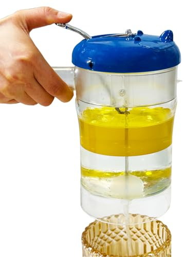 Glass Fat Gravy Separator, 4Cup, 304 Stainless Steel Strainer | 600℃ Heat-resistant, Bottom Release