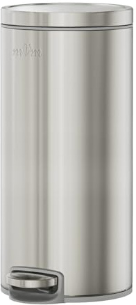 mVm Poubelle Cuisine 30L, Poubelle à Pédale, Acier Inoxydable, Argent | Anti-traces de doigts, Fermeture Douce et Maintien en Ouverture, Seau Intérieur Amovible, Idéale pour toilette wc et Bureau