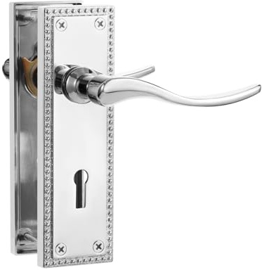 SORWDUERM 1 Pair Victorian Scroll Polished Chorme Internal Door Handles,Short Lock Lever Set for Interior Wooden Doors,Fits Standard UK Door,Zinc Alloy